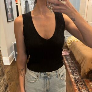 Zara Black V-Neck Ribbed Tank Top